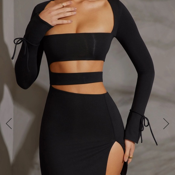 Oh Polly Black Long Sleeve Cut-Out Dress - Picture 1 of 4